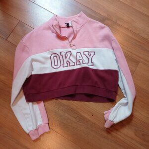 Womens Colorblock Zip Up Pull Over Crop Top